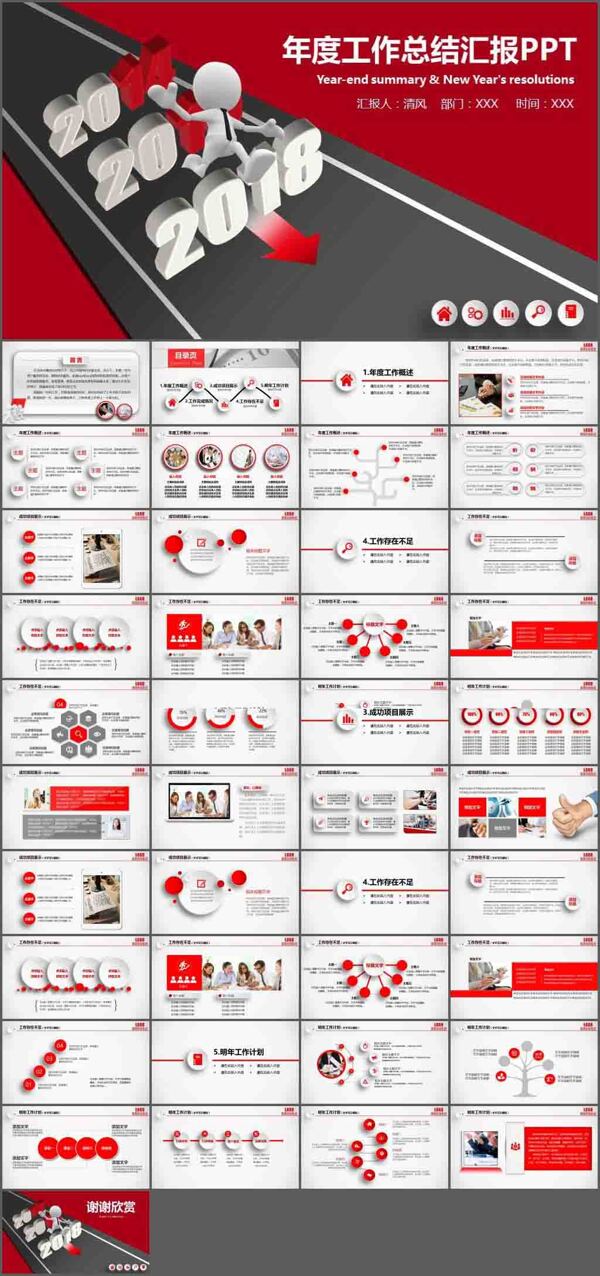 红色年度工作总结汇报PPT