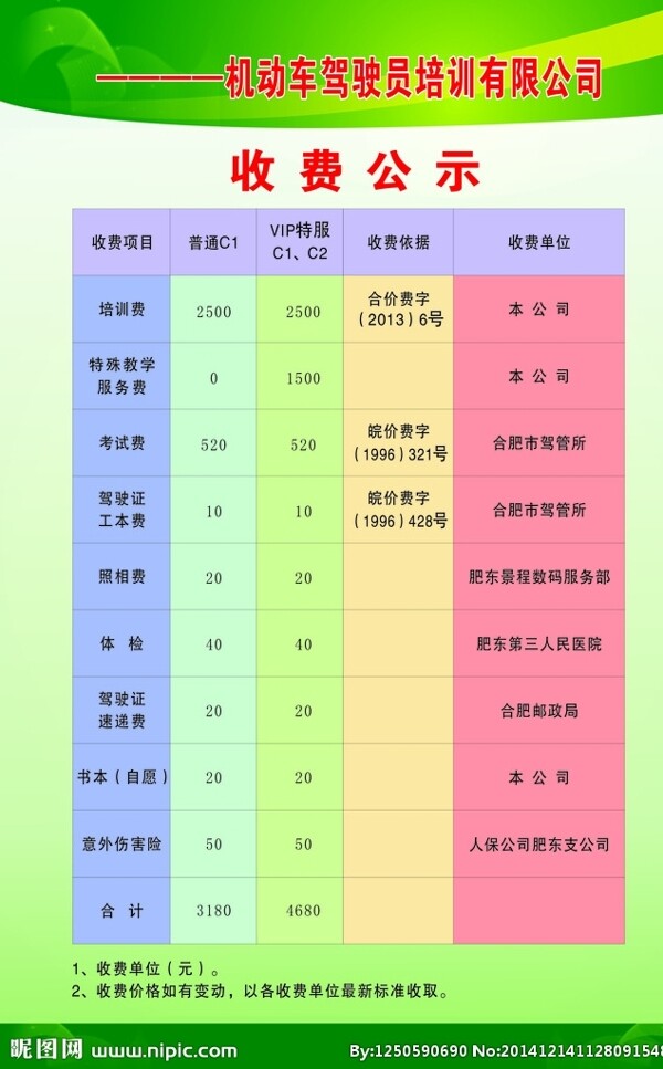 收费公示图片