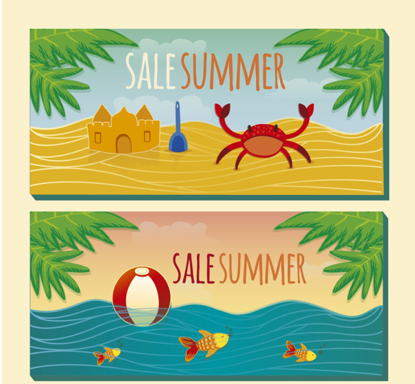 夏季销售螃蟹海滩卡片