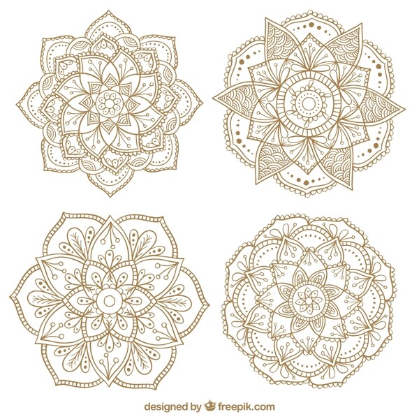 手绘棕色曼陀罗花纹素材