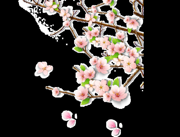 三月桃花树枝png元素