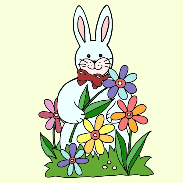 小兔子简笔画和花朵