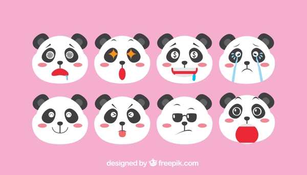 矢量素材卡通熊猫元素表情包装饰图案集合