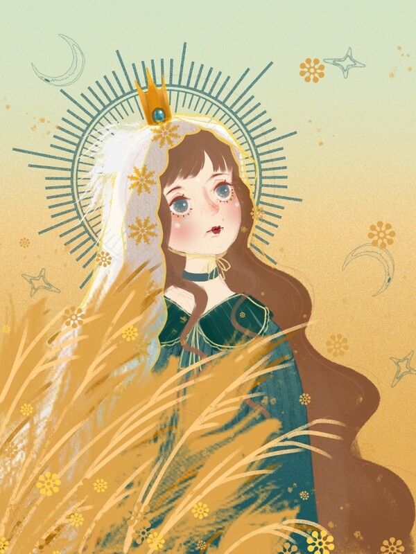 唯美小清新欧洲风复古麦穗凝视的女神