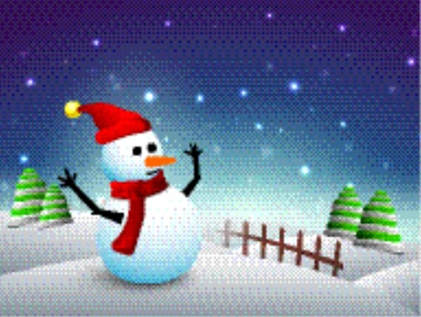 在圣诞老人的帽子和围巾快乐雪人冬天的夜晚