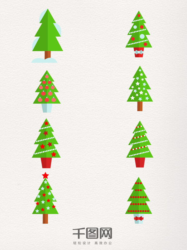 一组多样的圣诞树贴纸