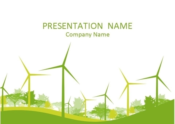 树林大风车生态能源PPT模板图片