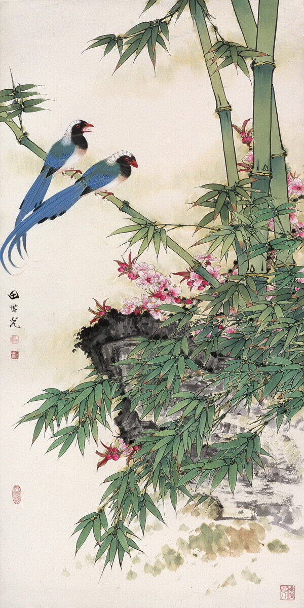 国画竹子上的鸟图片