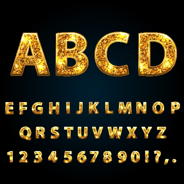闪耀金色字母数字字体设计