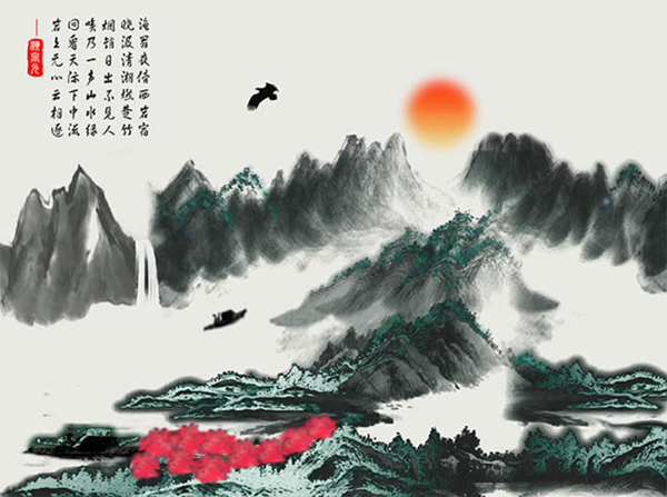 中国风水墨山水风景画图片psd素材