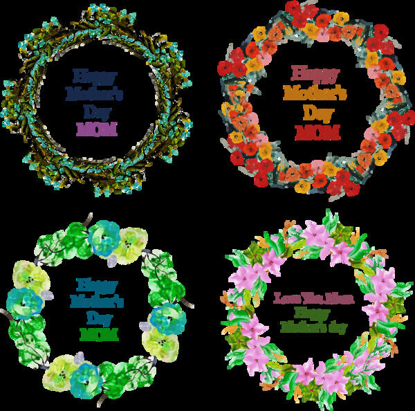 多款简易手绘花环装饰图案