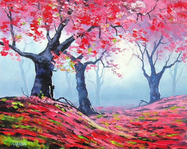 枫叶树油画图片