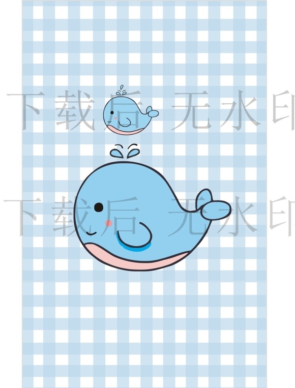 可爱蓝色手绘小鲸鱼卡通矢量图图片
