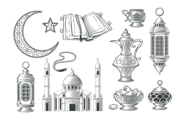一套清真寺元素插图