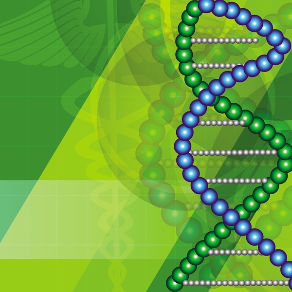 DNA结构的抽象概念上闪闪发光的绿色背景的医学