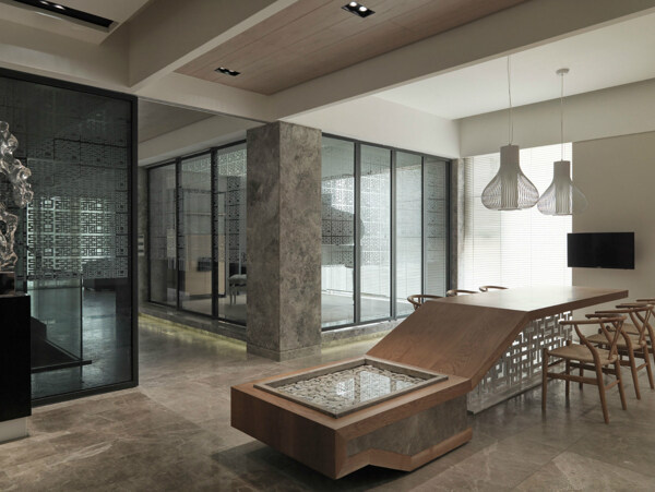 现代简约客厅木制玻璃茶几室内装修效果图