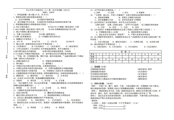 八年级上册历史八年级上第一次月考试题无答案