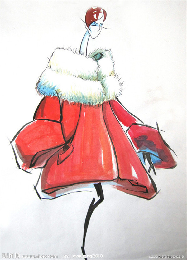 红色毛绒外套设计图