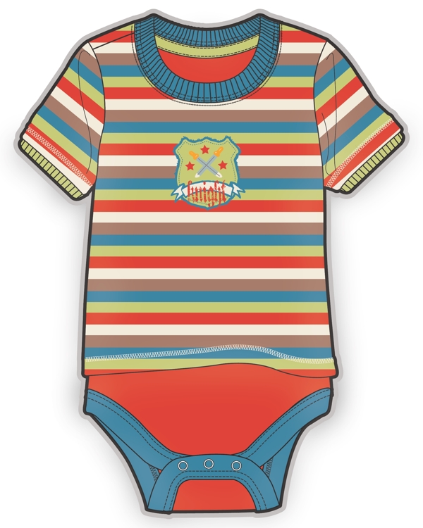 条纹连体衣婴儿服装彩色设计矢量素材