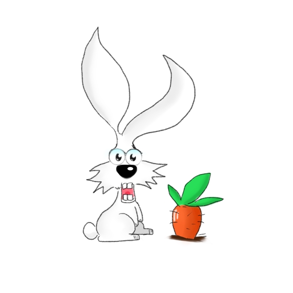 儿童节白色卡通手绘搞怪兔子png矢量