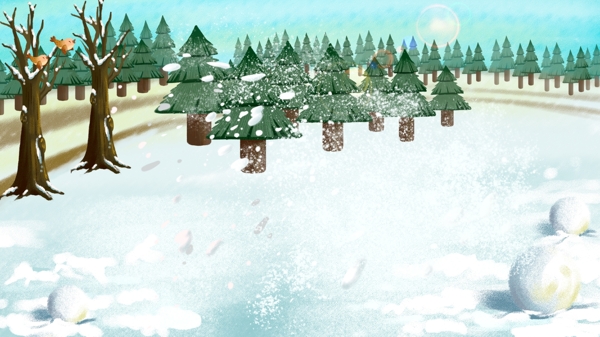 手绘创意树林冬季背景素材