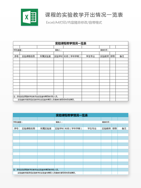 课程的实验教学开出情况一览表