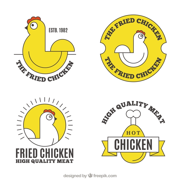 各种黄色元素鸡肉主题标志logo