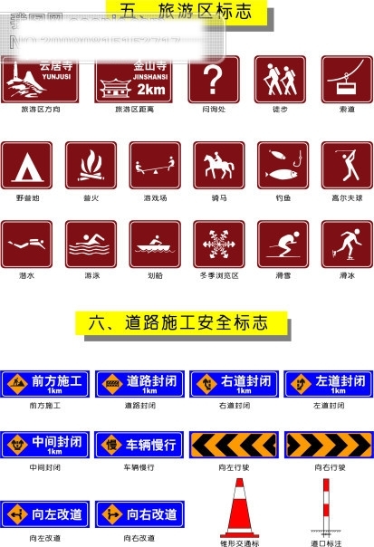 交通矢量图标旅游区标志和道路施工安全标志