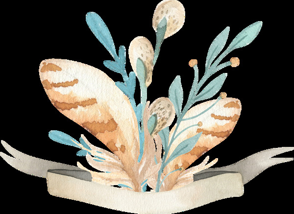 简约水彩植物卡通透明装饰合集