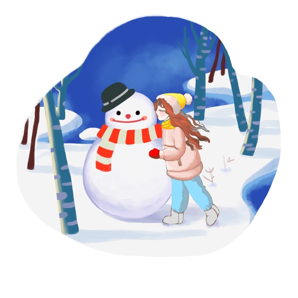 冬季主题女孩和雪人