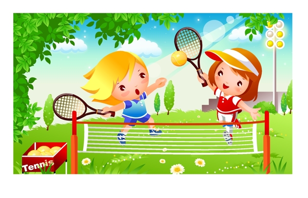 网球运动儿童矢量图下载