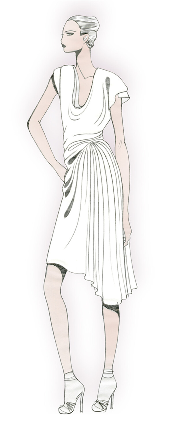 白色边衣裙设计图