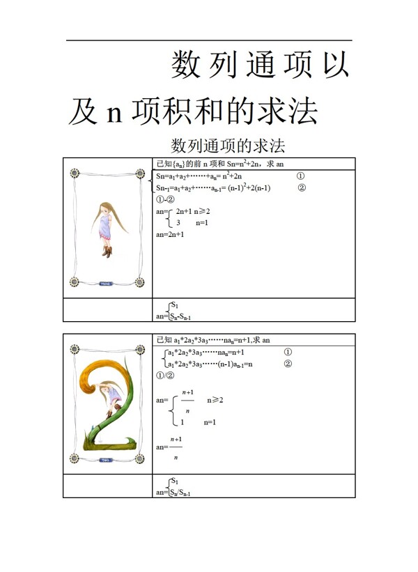 数学人教版数列通项以及n项积和的求法