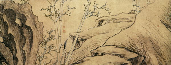 中国花鸟画名家张逊真迹双钩竹及松石图之三