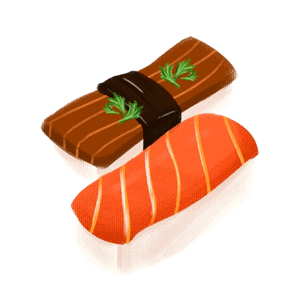 手绘两块美味的寿司