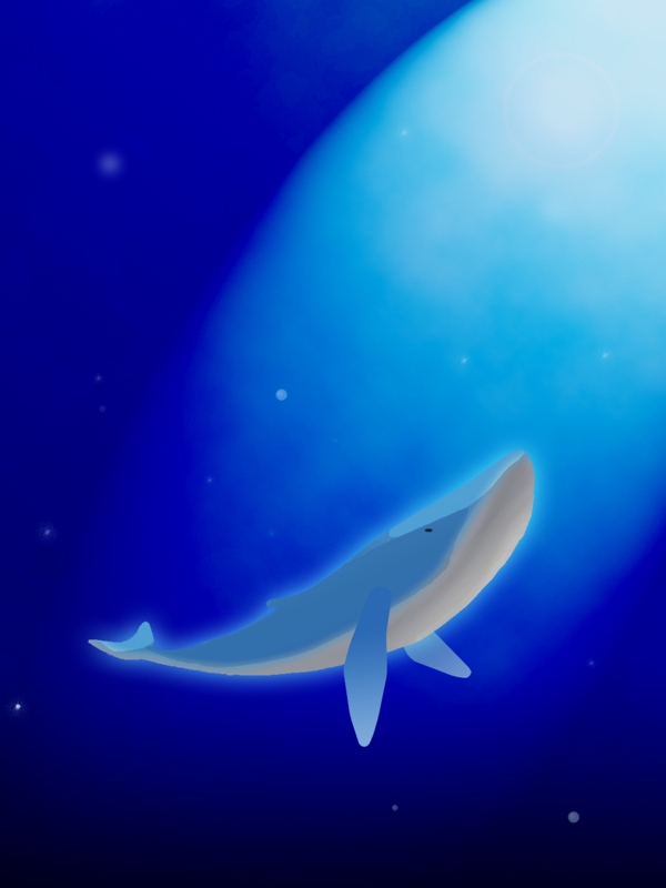 原创手绘深海鲸鱼意境创意背景