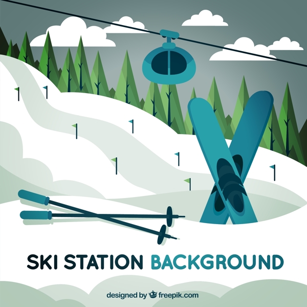 创意滑雪场滑雪缆车风景