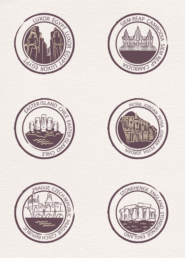 复古城市主题邮票图标