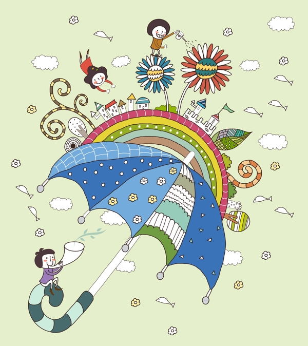 雨后彩虹卡通插画图片