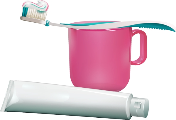 卡通牙刷牙杯牙膏矢量元素