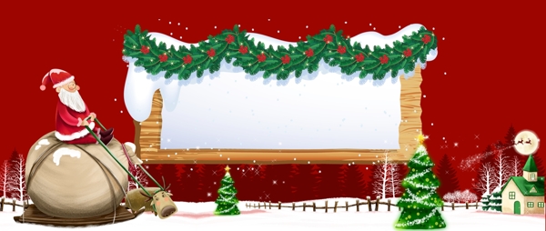 圣诞节红色卡通圣诞老人骑麋鹿banner