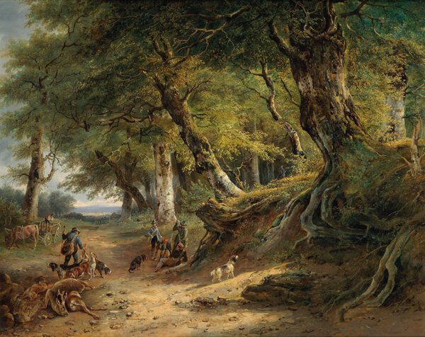 古老的大树风景油画