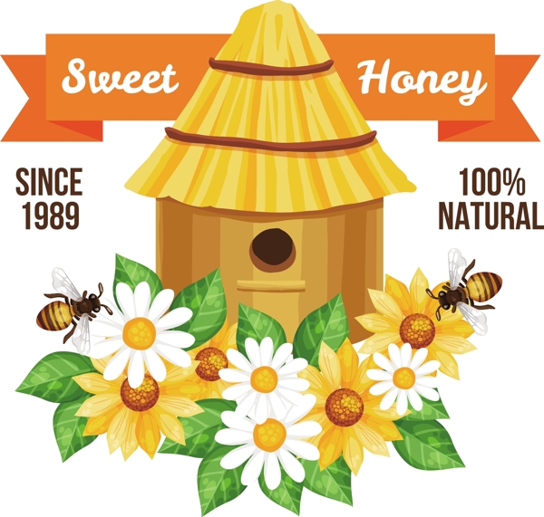 蜂蜜精美卡通彩色蜂蜜花朵图标矢量文件
