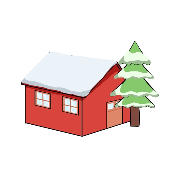 红色落雪的房子插画