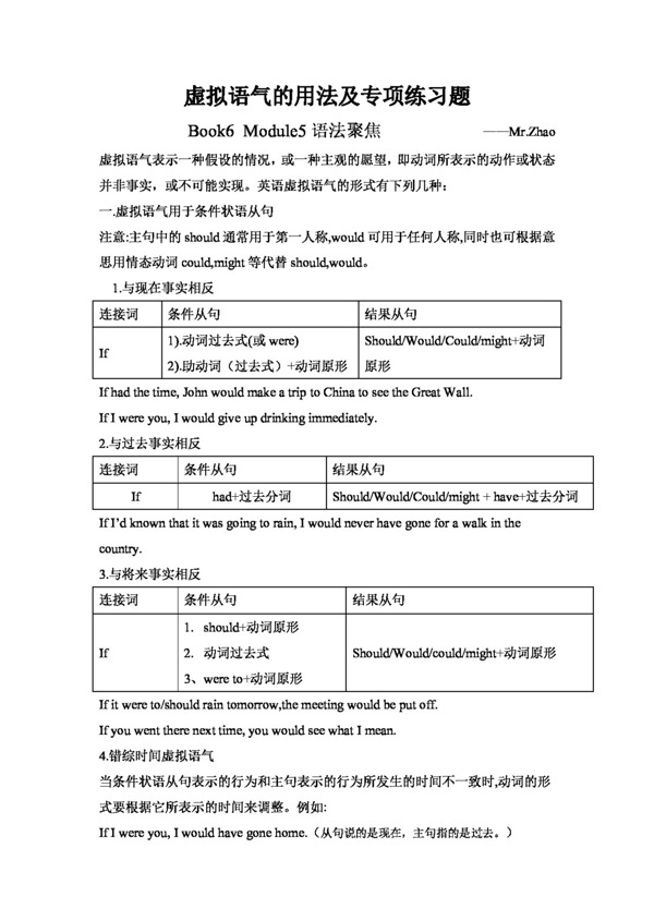 英语外研版Module5Cloning虚拟语气专项训练