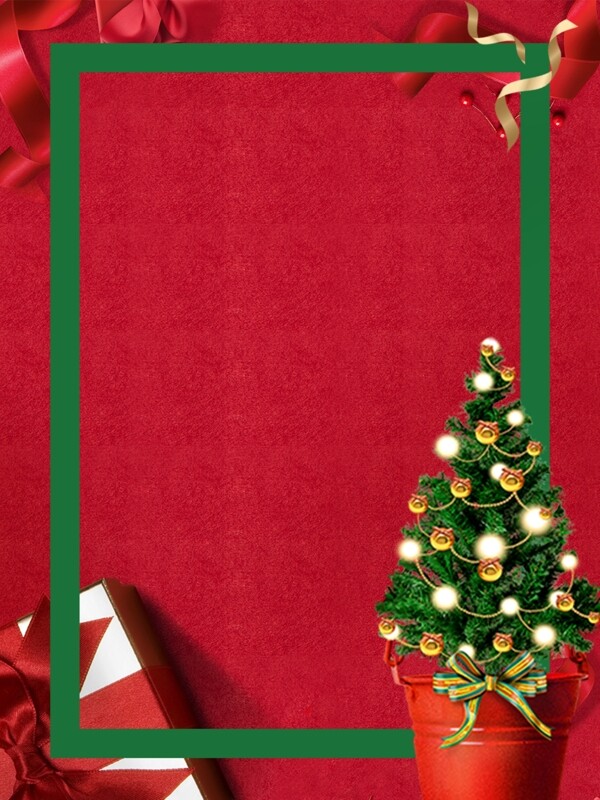 圣诞树和礼物红色背景