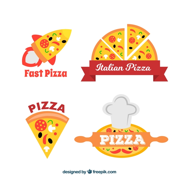 4款创意披萨店标签矢量素材