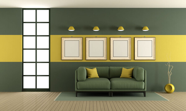 绿色沙发壁画效果图图片