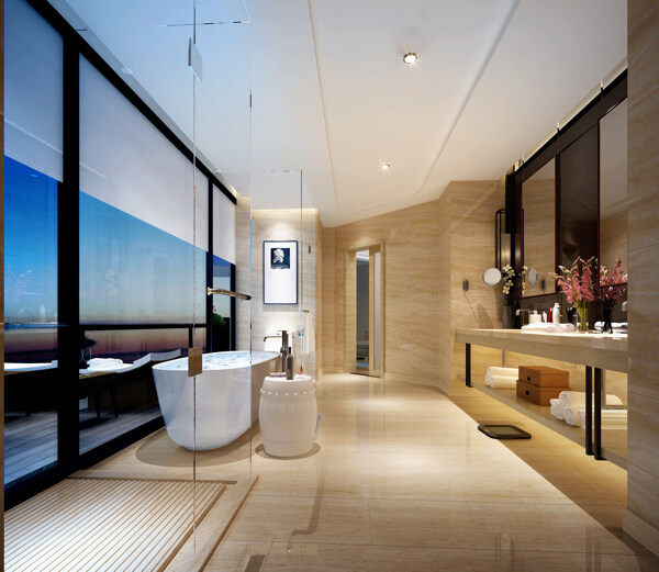 现代简约浴室浴缸实景效果图