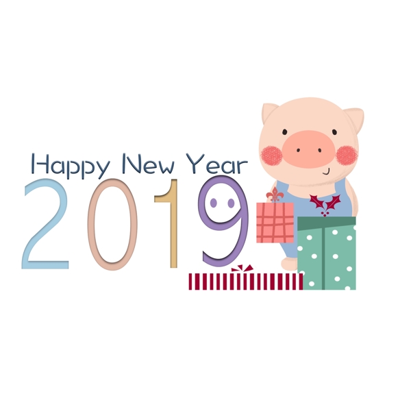 简约韩系可爱2019猪年新年快乐礼物可爱小猪